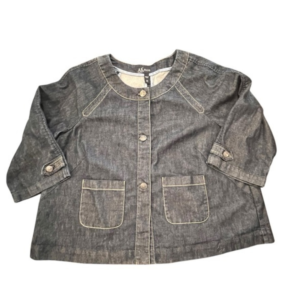 AK Jeans Anne Klein Denim Jacket 3/4 Sleeve Women's Size XL Logo Buttons‎ Preppy